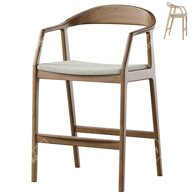 Sapporo Semi-Bar Stool Grey 3D model image 1