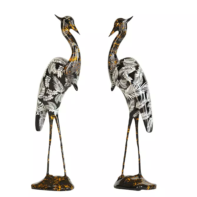 Elegant Heron Deco Figurine Black 3D model image 1