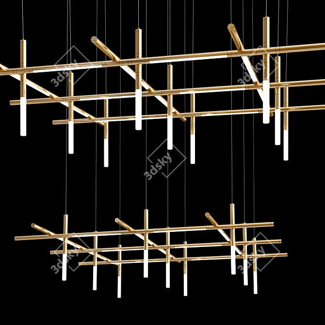 Satin Black Square LED Chandelier 3D model image 4