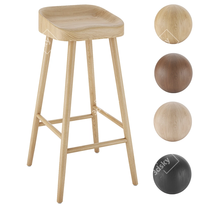  Rustic Oak Counter Stool 3D model image 1