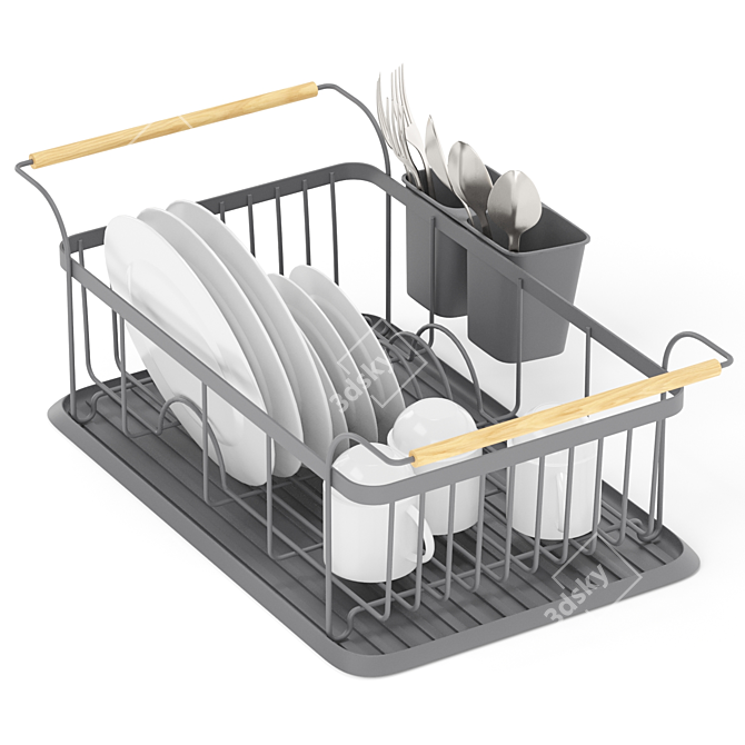 Wooden-handled Scandi Dish Rack 3D model image 7