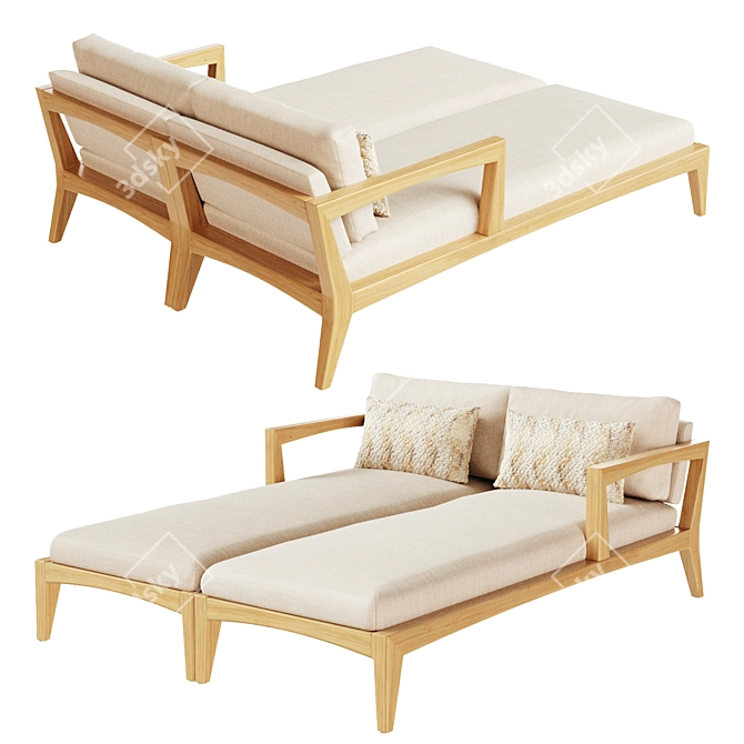 Teak Zenhit Outdoor Lounge Daybed 3D model image 3