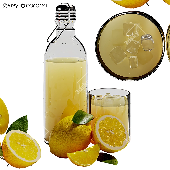 Fresh Lemon Glass Bottle Model 3D model image 1