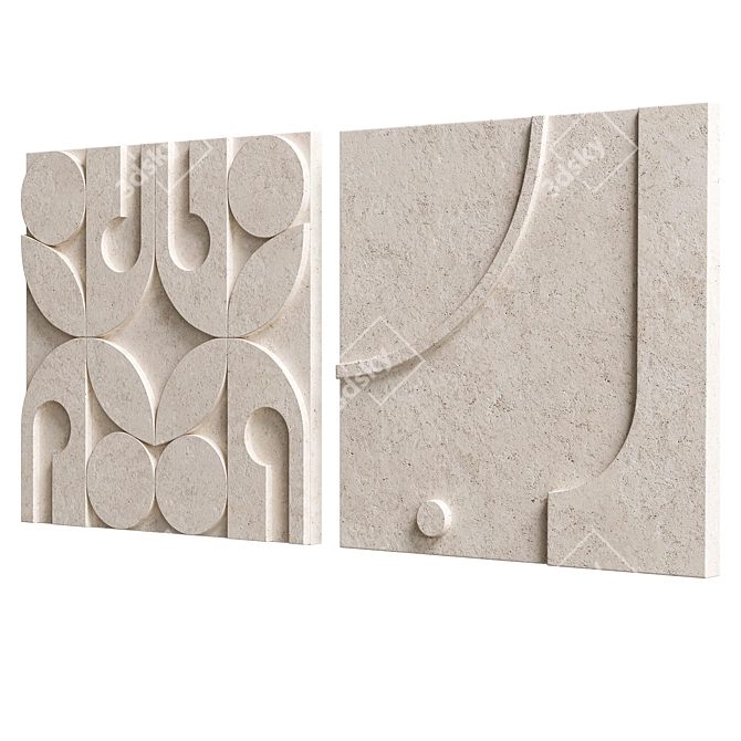 Hand-Carved White Tile Wall Art 3D model image 2