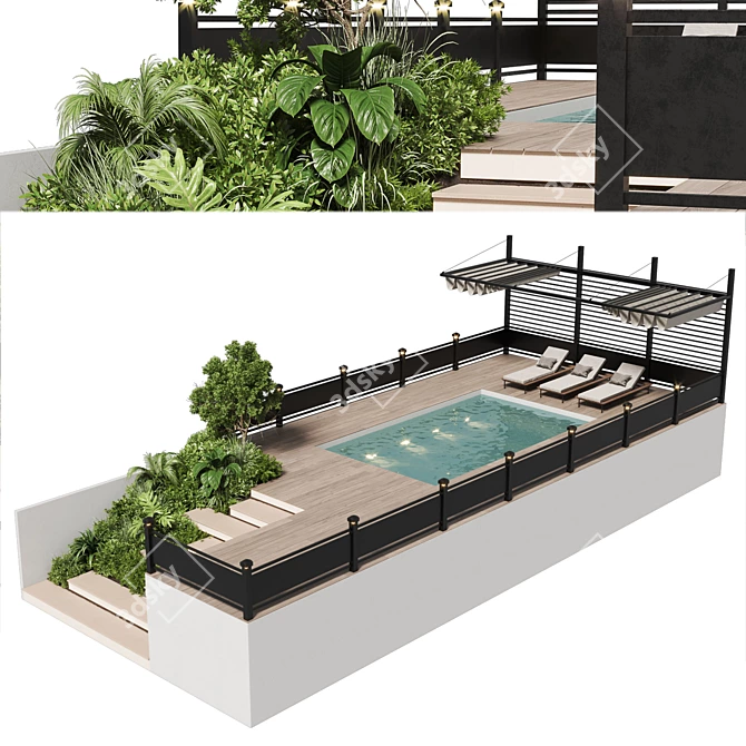 Poolside Pergola Roof Garden Design 3D model image 1