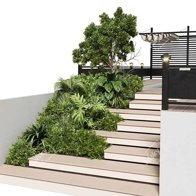 Poolside Pergola Roof Garden Design 3D model image 5