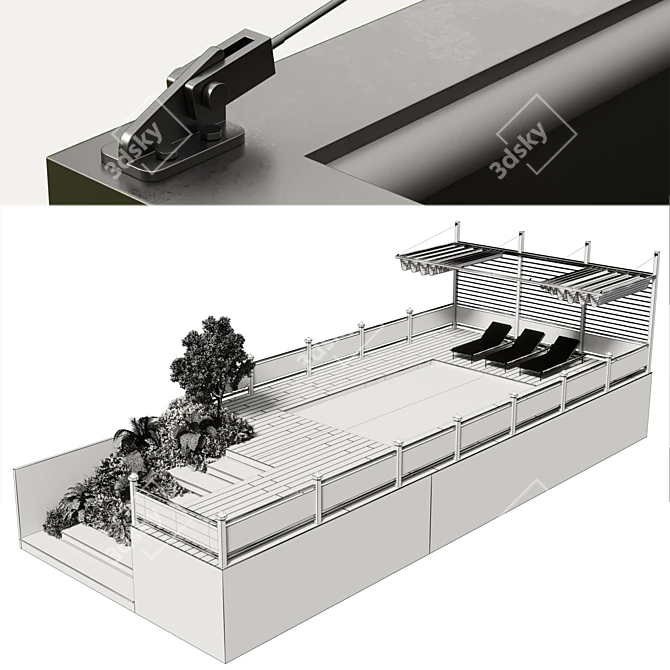 Poolside Pergola Roof Garden Design 3D model image 7