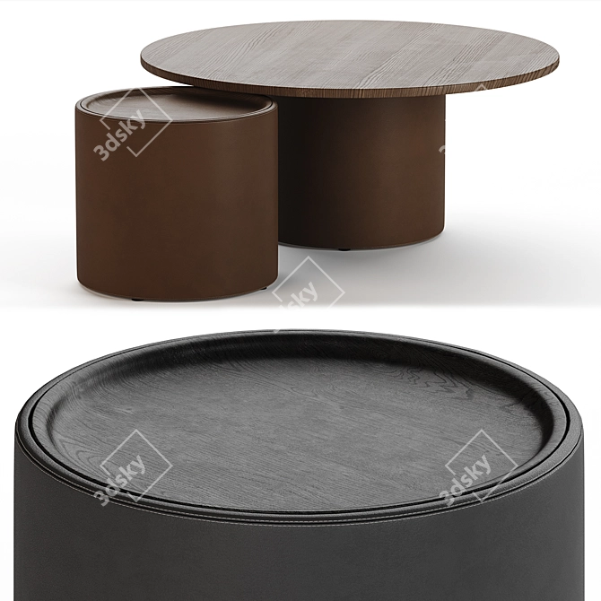Modern Leather and Wood Coffee Table 3D model image 2