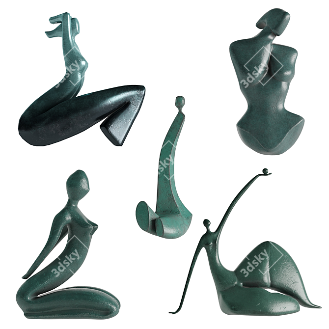 PBR Abstract Girl Statuettes Set 3D model image 2