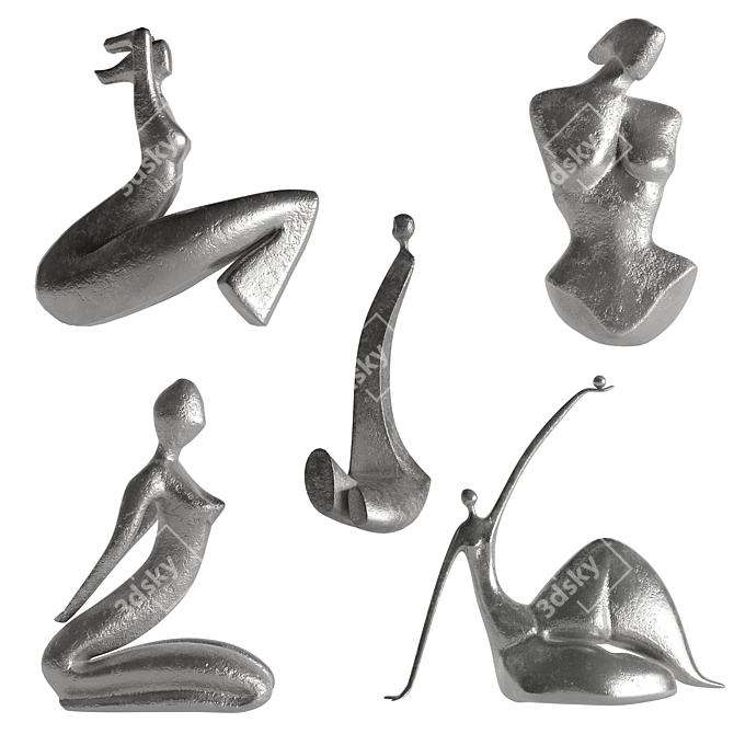 PBR Abstract Girl Statuettes Set 3D model image 3