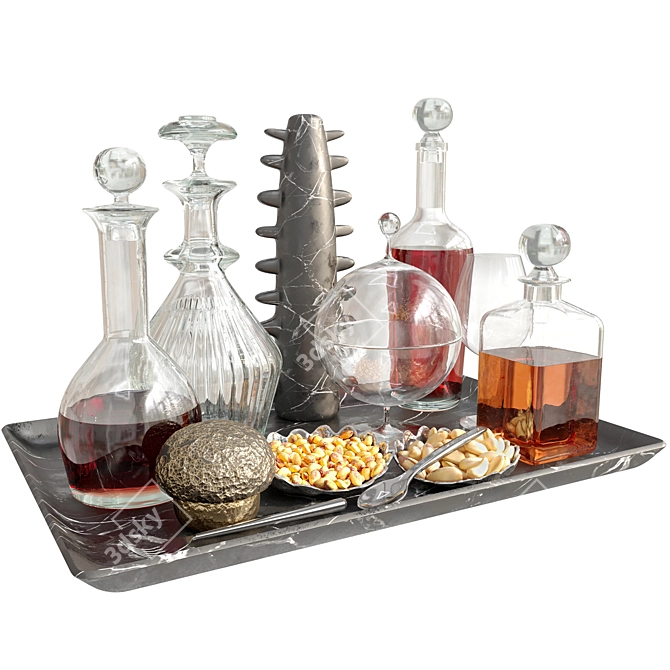 Alcohol Tray Set with Glasses 3D model image 1