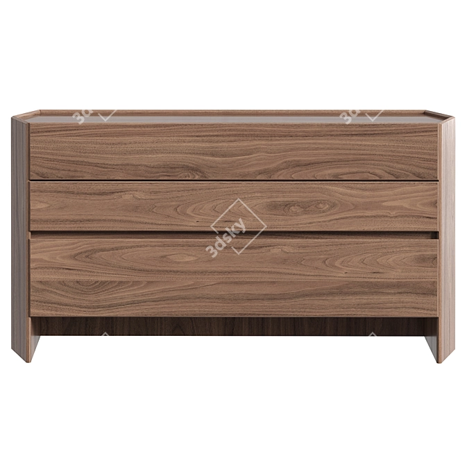 Hexagonal Walnut Veneer 3-Drawer Dresser 3D model image 2