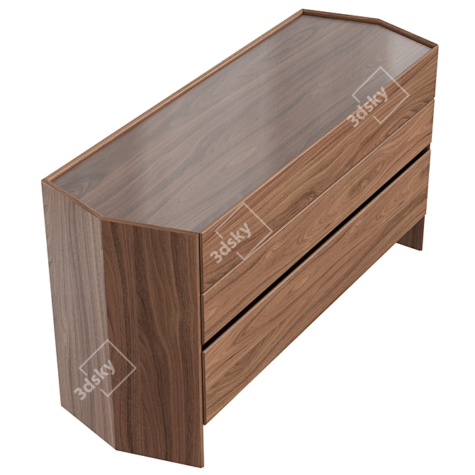 Hexagonal Walnut Veneer 3-Drawer Dresser 3D model image 5