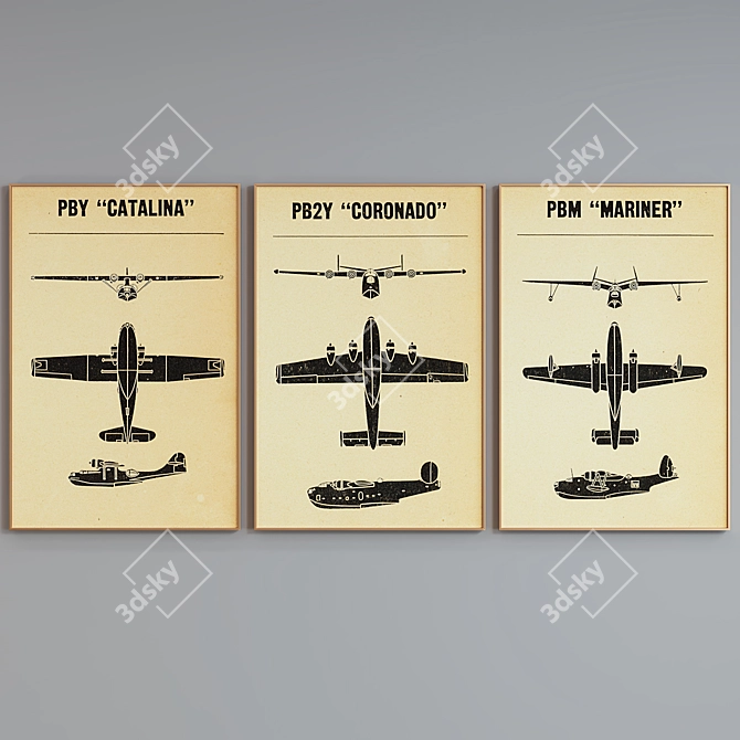 Aviation Picture Frame Set 3D model image 2