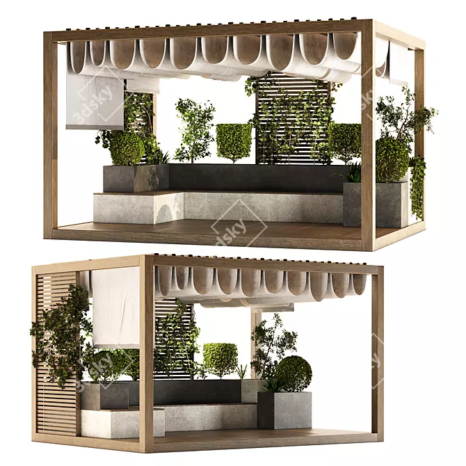 Modern Outdoor Pergola Set 3D model image 2