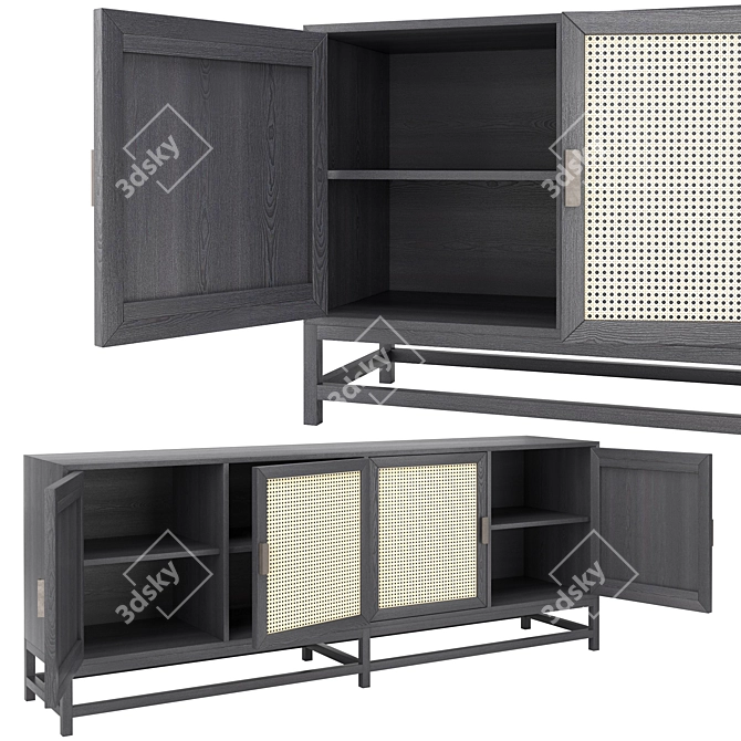 Exotic Indonesian Rattan Sideboard Buffet 3D model image 4