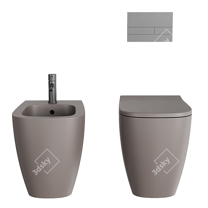 Wunder Ceramic Toilet Bidet Set 3D model image 3