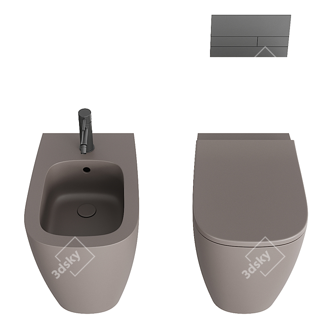 Wunder Ceramic Toilet Bidet Set 3D model image 4