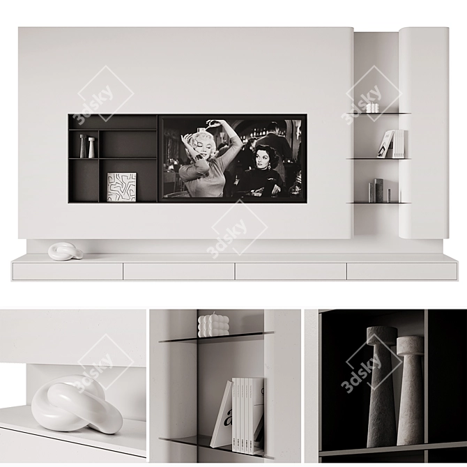 Minimalist TV Wall Unit with Floor Stand 3D model image 1