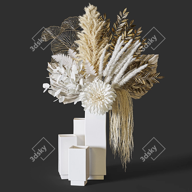 Pampas Gold Leaves Bouquet Set 3D model image 5