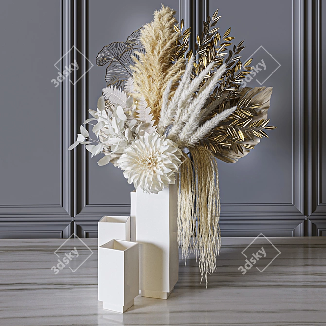 Pampas Gold Leaves Bouquet Set 3D model image 7