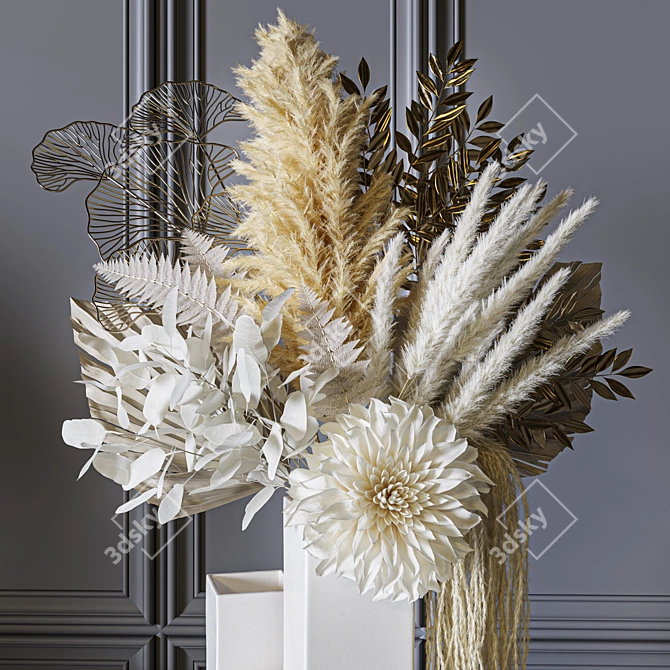 Pampas Gold Leaves Bouquet Set 3D model image 9