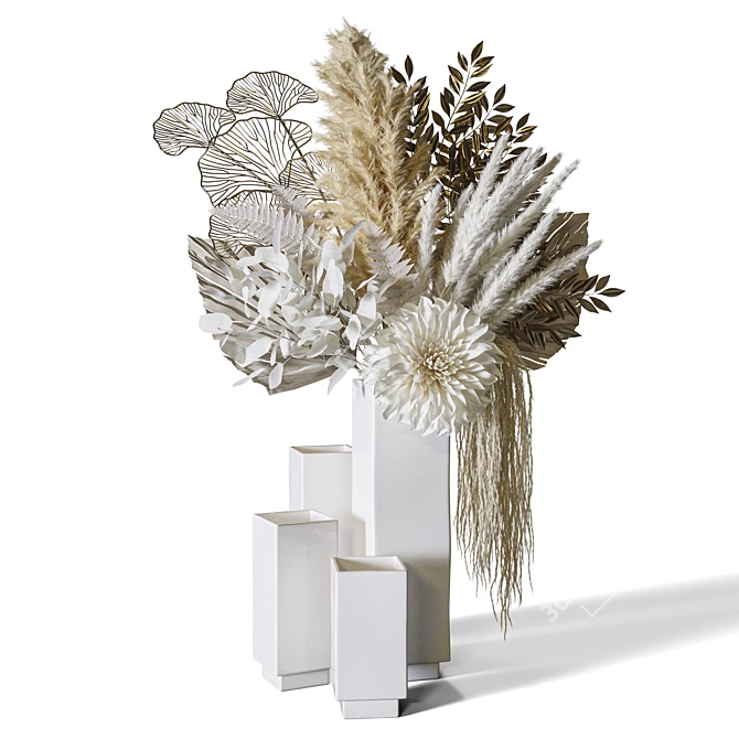 Pampas Gold Leaves Bouquet Set 3D model image 1