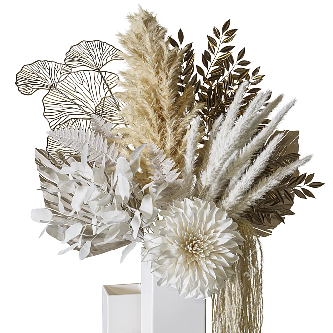 Pampas Gold Leaves Bouquet Set 3D model image 2