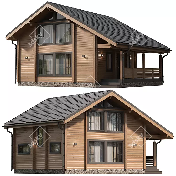 Modern Wooden House with Panoramic Views 3D model image 1