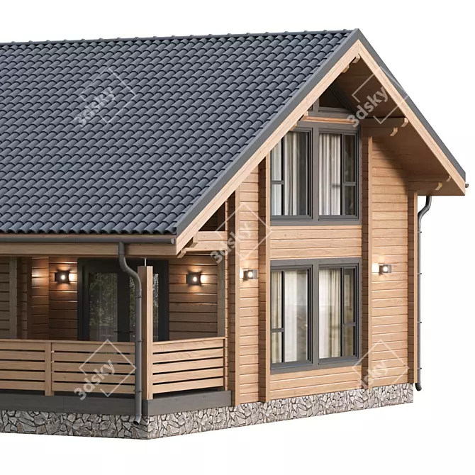 Modern Wooden House with Panoramic Views 3D model image 3