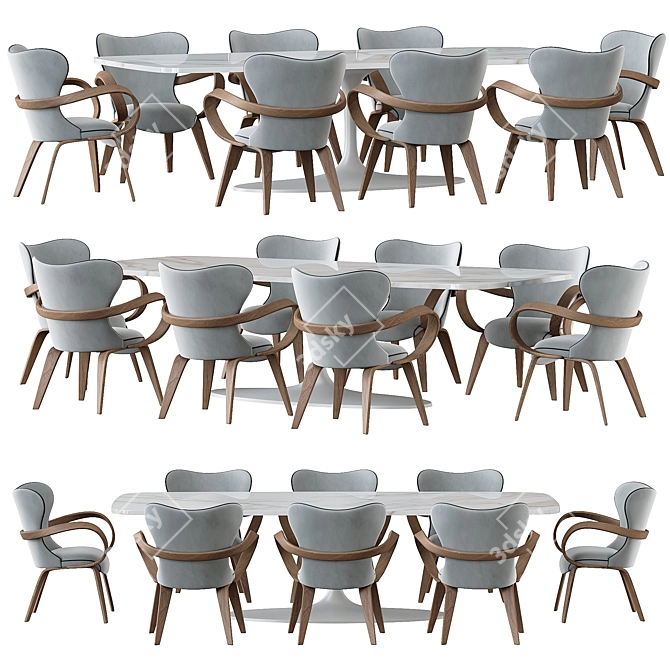 Sleek Dining Table and Chairs 3D model image 1