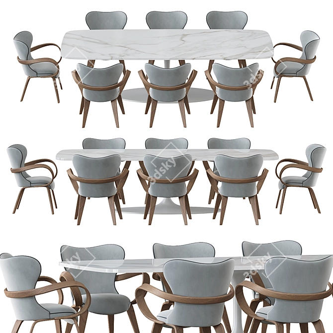 Sleek Dining Table and Chairs 3D model image 2