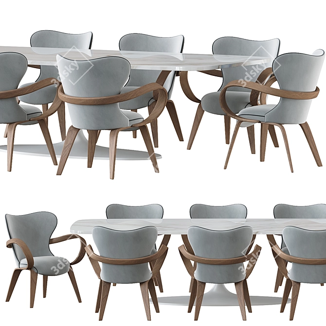 Sleek Dining Table and Chairs 3D model image 3