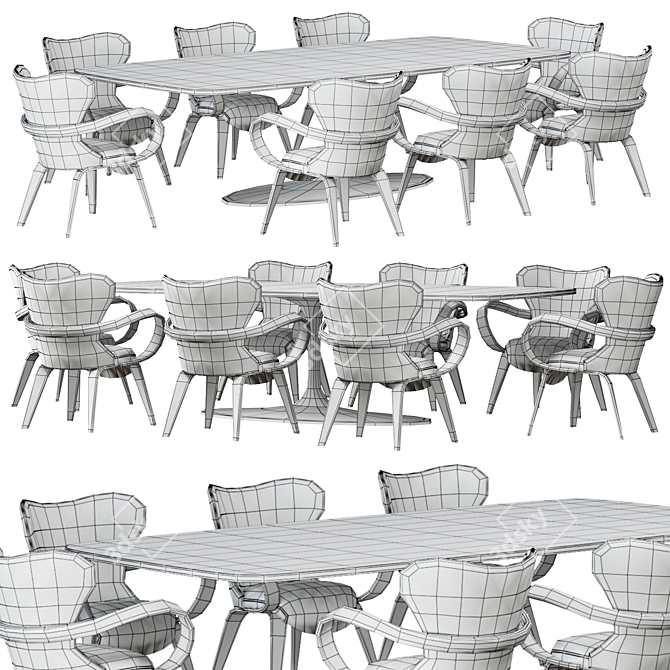 Sleek Dining Table and Chairs 3D model image 4