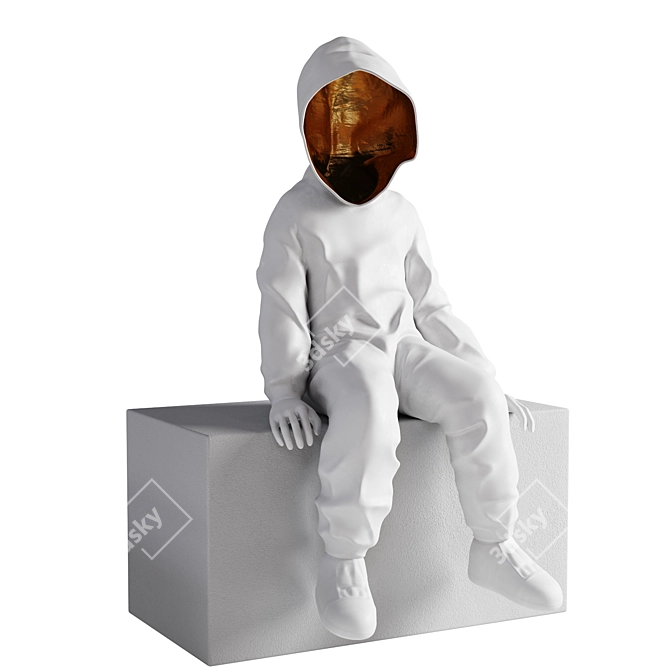 Seated Man Figure Sculpture 36cm 3D model image 2