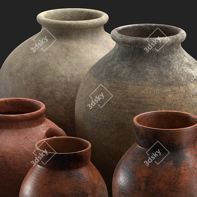 Handcrafted Clay Vases Collection 3D model image 5