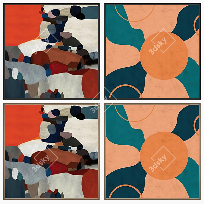 Wall Art Set with Frames 3D model image 2