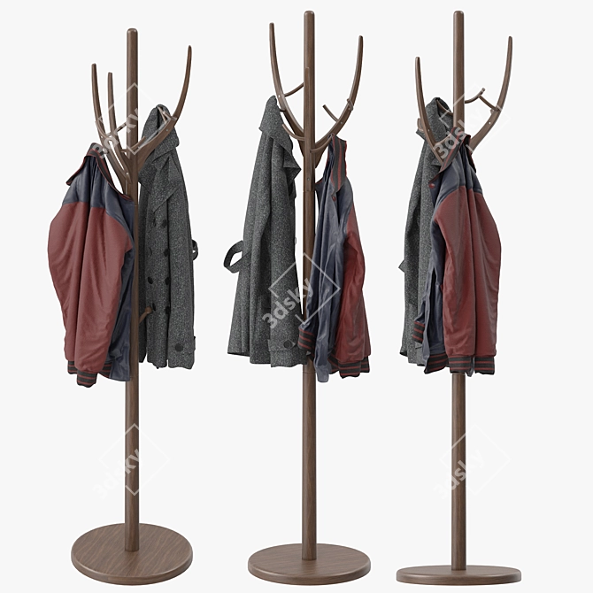 Handcrafted Solid Wood Coat Rack 3D model image 2