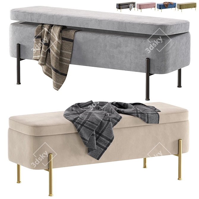 Elegant Gray Boleyn Bench 3D model image 1