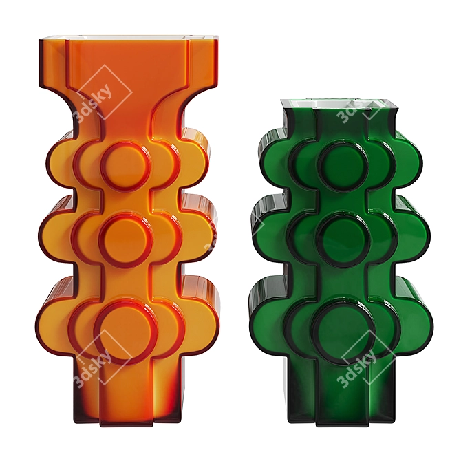 Retro Glass Vases Set 3D model image 3