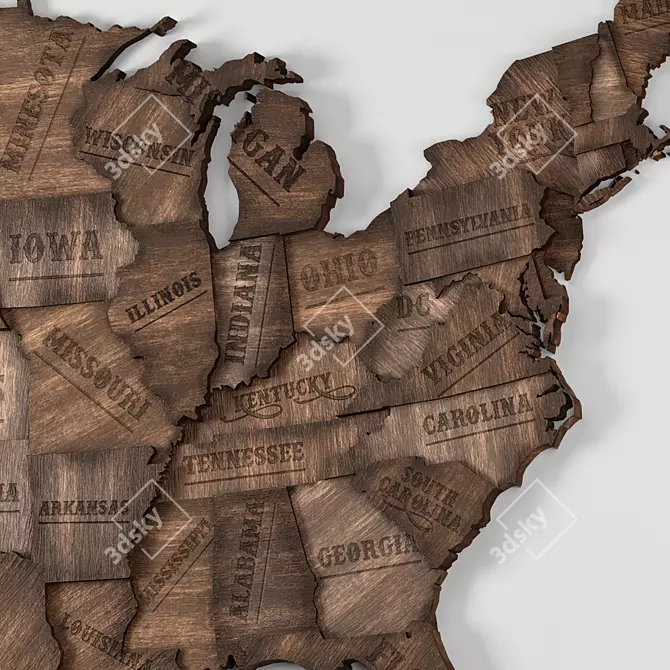 Vintage Wooden USA Wall Map 3D model image 3