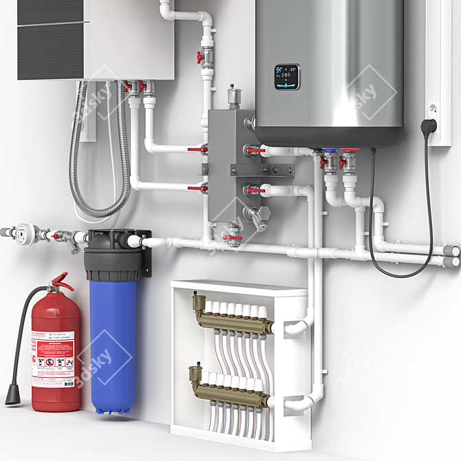 Home Gas Boiler Setup Model 3D model image 2