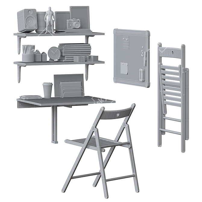 Compact Balcony Home Office Setup 3D model image 9