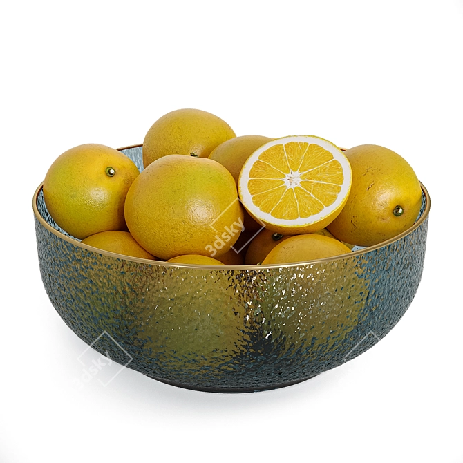 Fresh Oranges Glass Bowl Display 3D model image 1