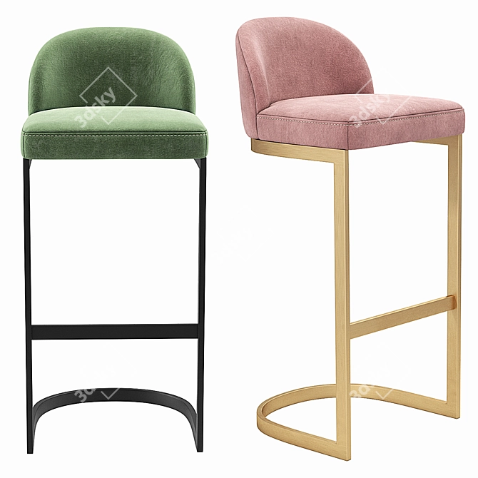 RH 1960S Rome Velvet Bar Stool 3D model image 5