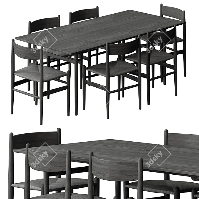 Rustic Dining Table Set 35 3D model image 1