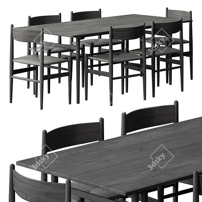 Rustic Dining Table Set 35 3D model image 2