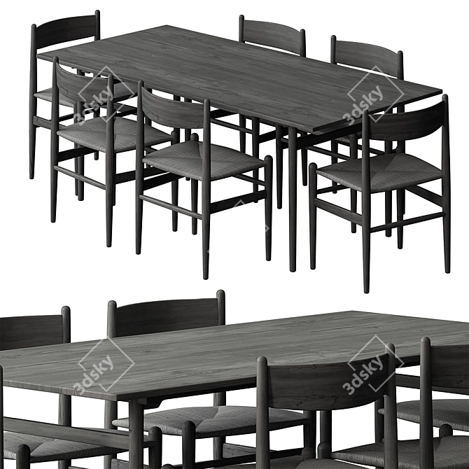 Rustic Dining Table Set 35 3D model image 3