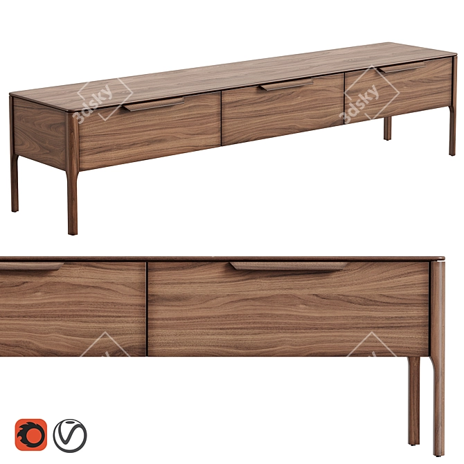 Modern Oak Media Console LOUNGE 3D model image 1