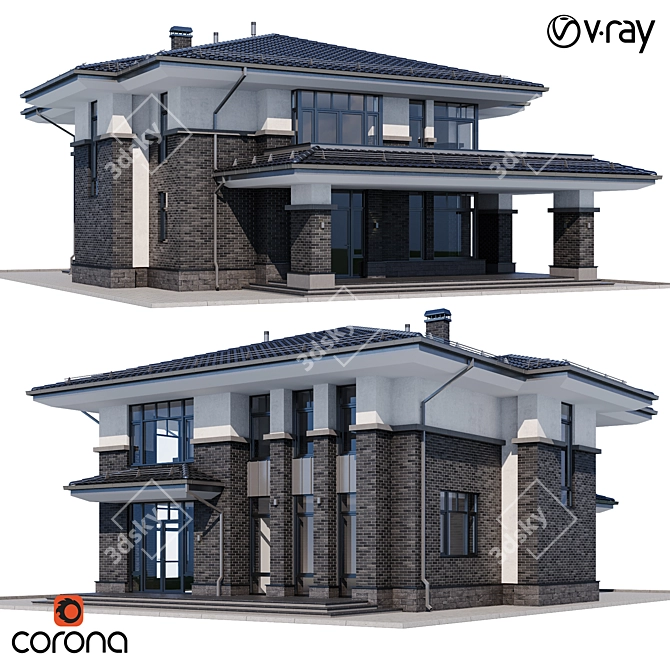 Modern Villa Model Kit 3D model image 1